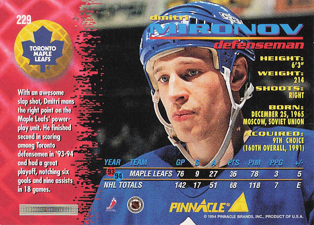 1994-95 Pinnacle Hockey Dmitri Mironov #229