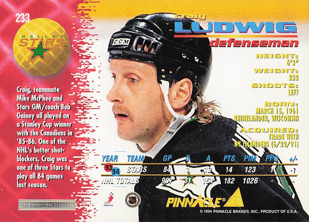 1994-95 Pinnacle Hockey Craig Ludwig #233