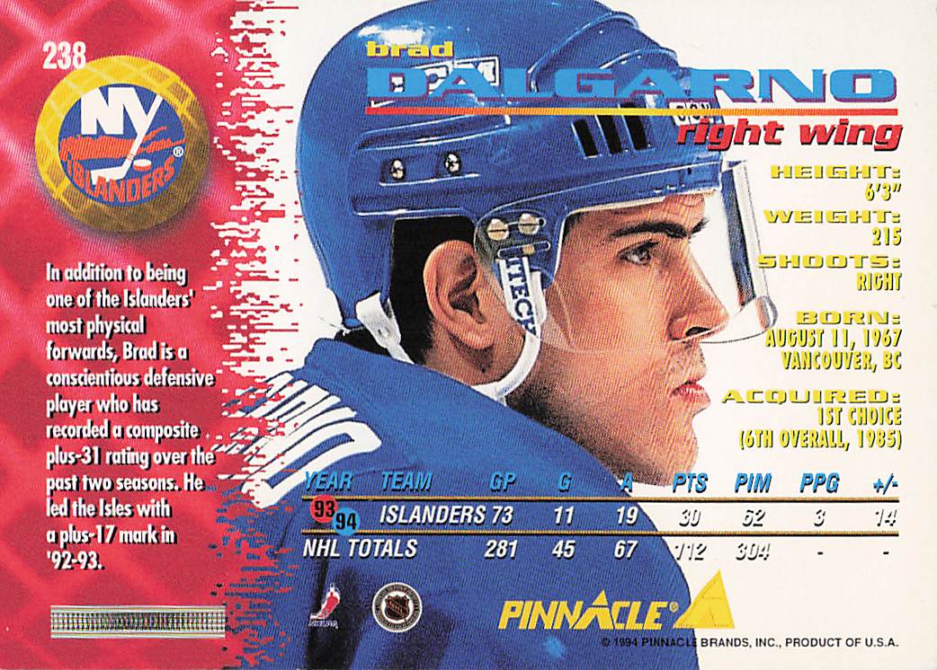 1994-95 Pinnacle Hockey Brad Dalgarno #238