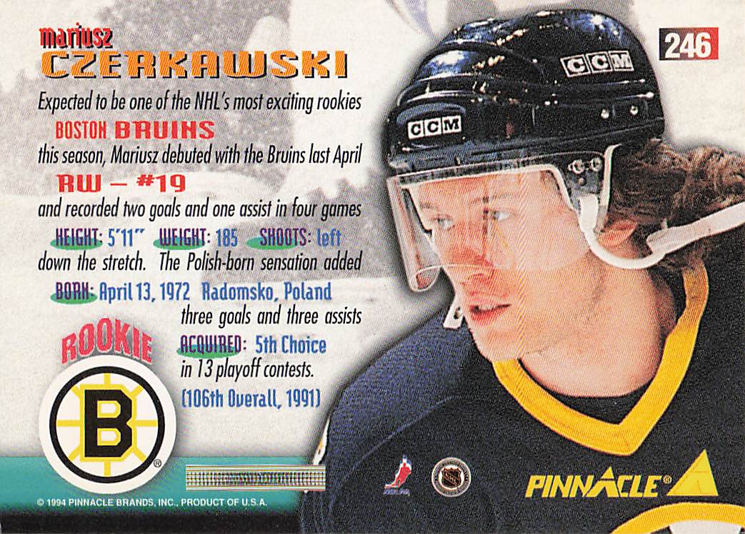 1994-95 Pinnacle Hockey Mariusz Czerkawski #246 Rookie