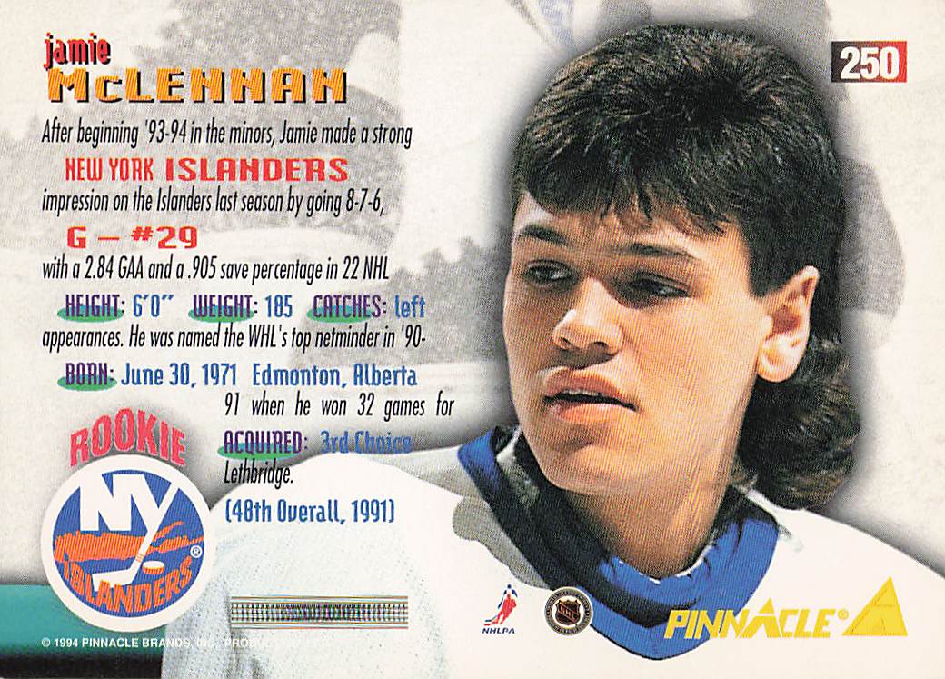 1994-95 Pinnacle Hockey Jamie McLennan #250
