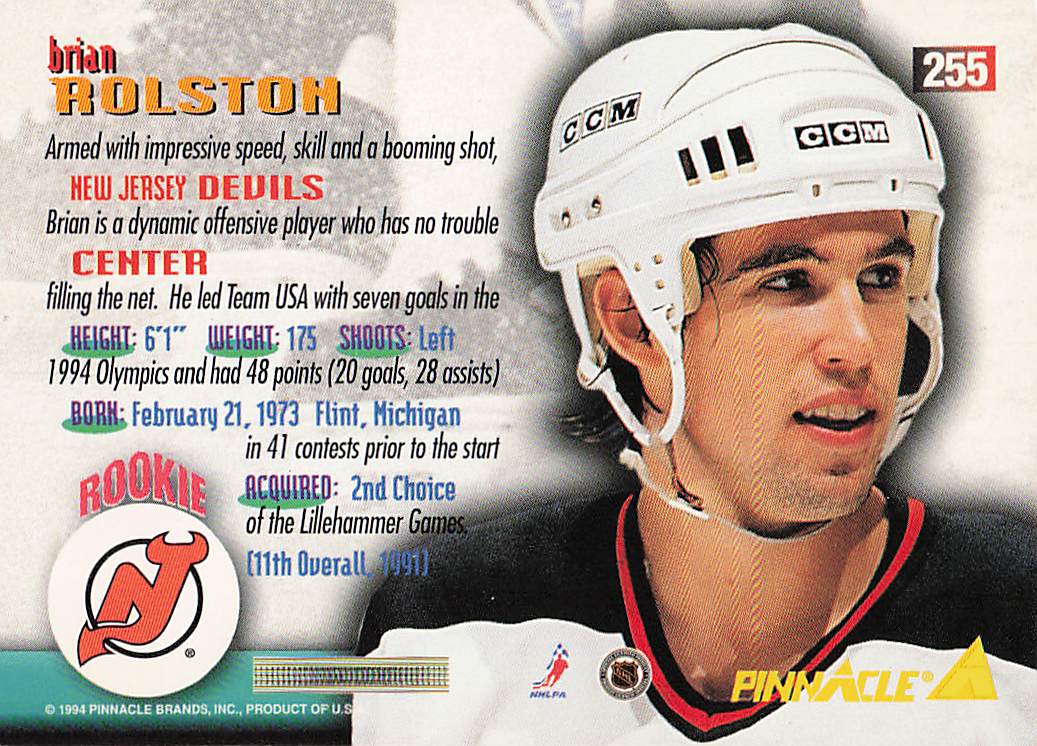 1994-95 Pinnacle Hockey Brian Rolston #255