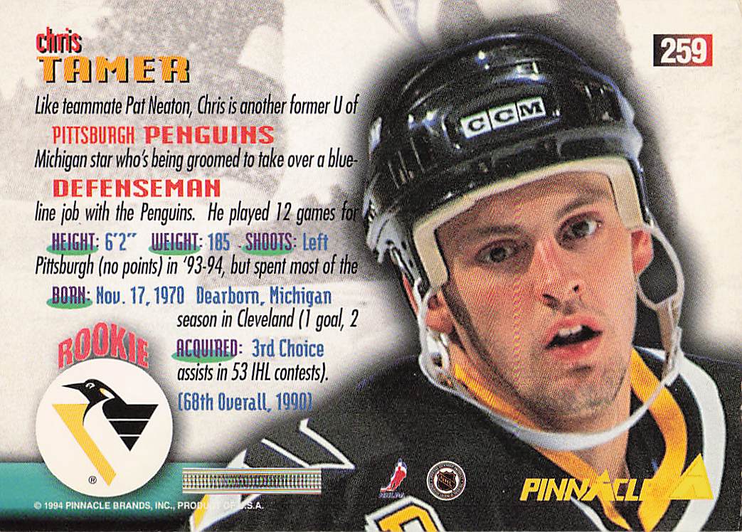 1994-95 Pinnacle Hockey Chris Tamer #259 Rookie