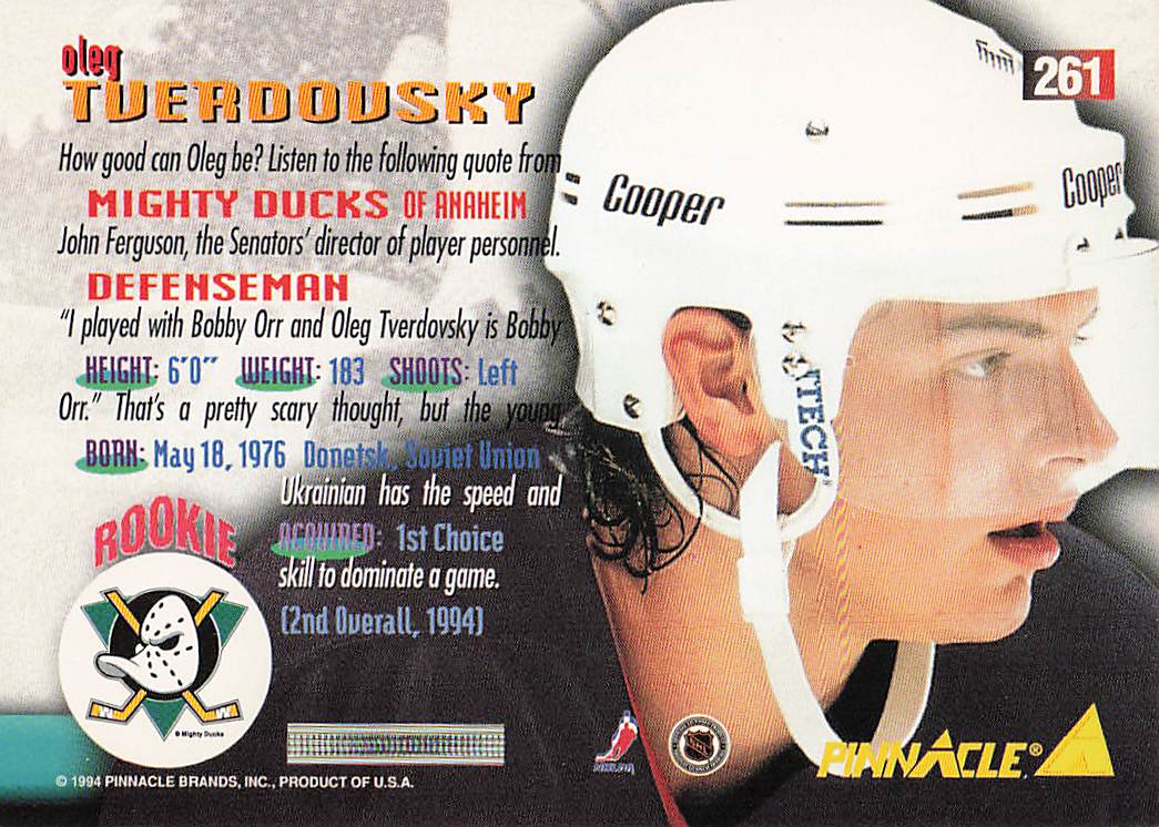 1994-95 Pinnacle Hockey Oleg Tverdovsky #261