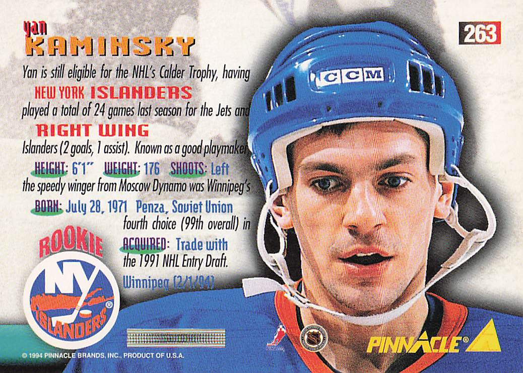 1994-95 Pinnacle Hockey Yan Kaminsky #263