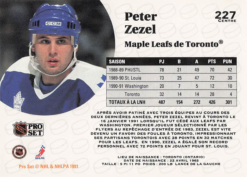 1991-92 Pro Set French Hockey Peter Zezel #227