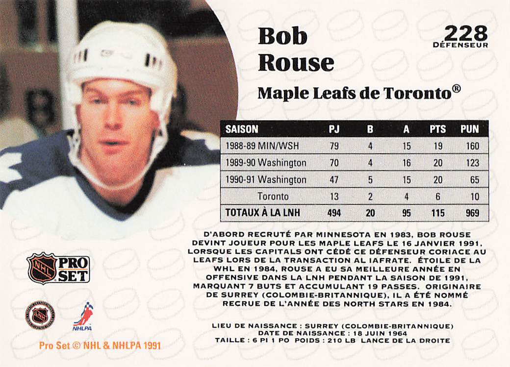 1991-92 Pro Set French Hockey Bob Rouse #228