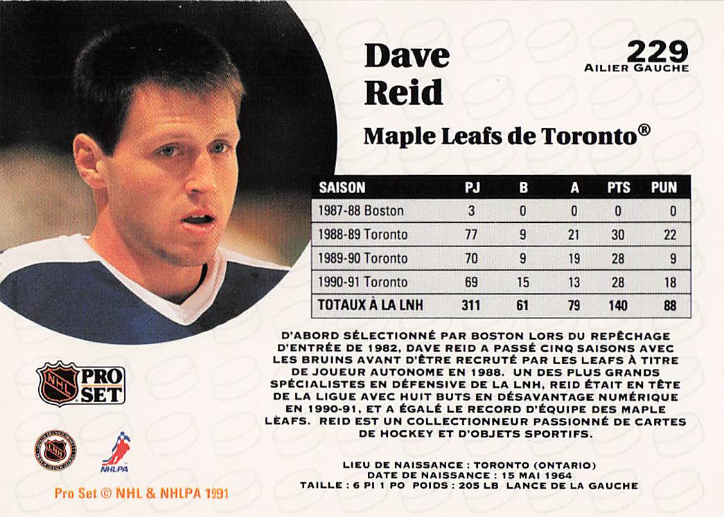 1991-92 Pro Set Hockey Dave Reid #229