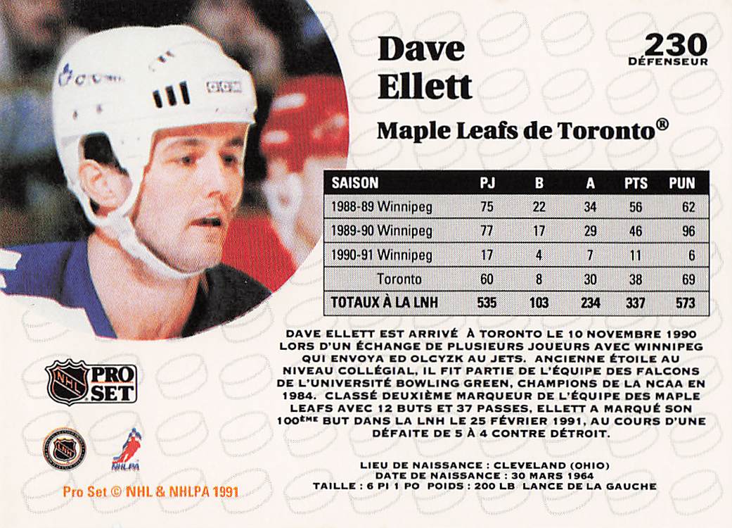 1991-92 Pro Set French Hockey Dave Ellett #230