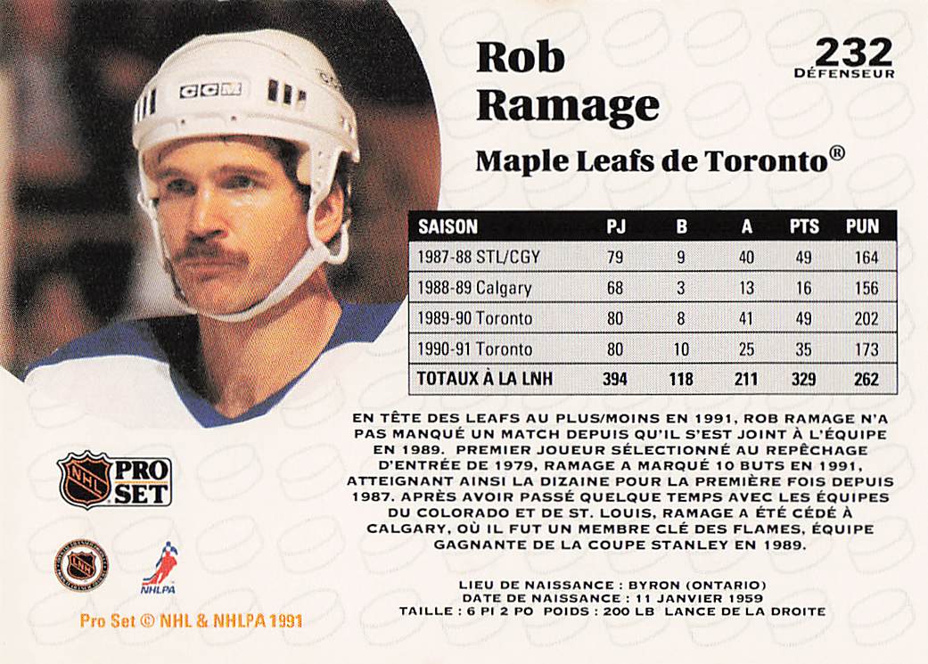 1991-92 Pro Set French Hockey Rob Ramage #232