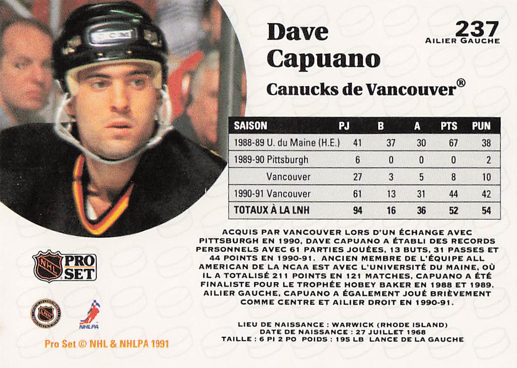 1991-92 Pro Set French Hockey Dave Capuano #237