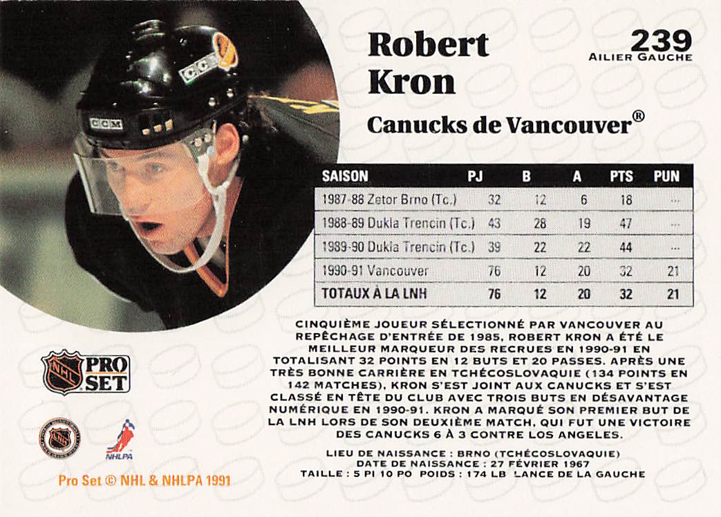 1991-92 Pro Set French Hockey Robert Kron #239