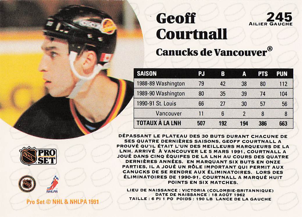 1991-92 Pro Set French Hockey Geoff Courtnall #245