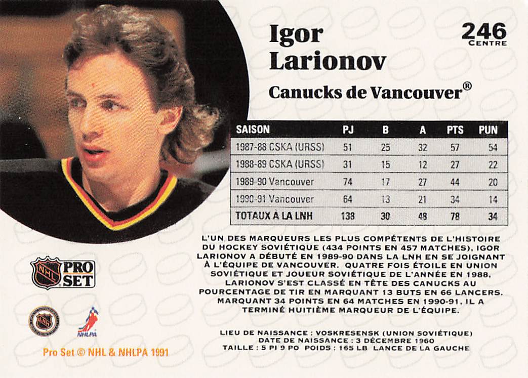 1991-92 Pro Set French Hockey Igor Larionov #246