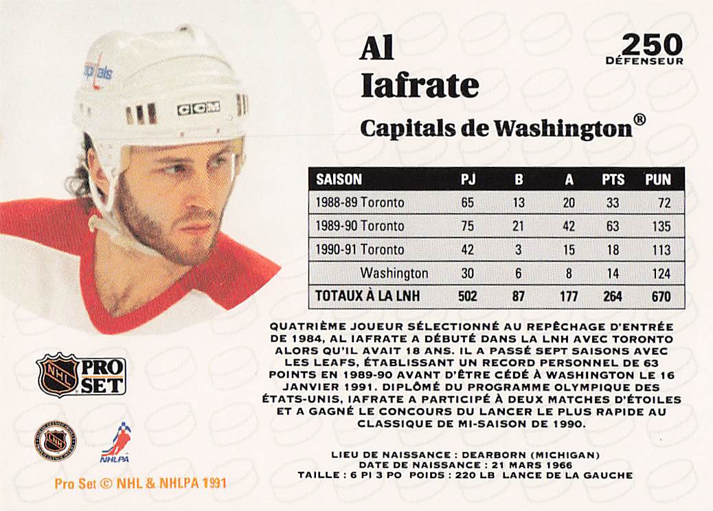 1991-92 Pro Set Hockey Al Iafrate #250