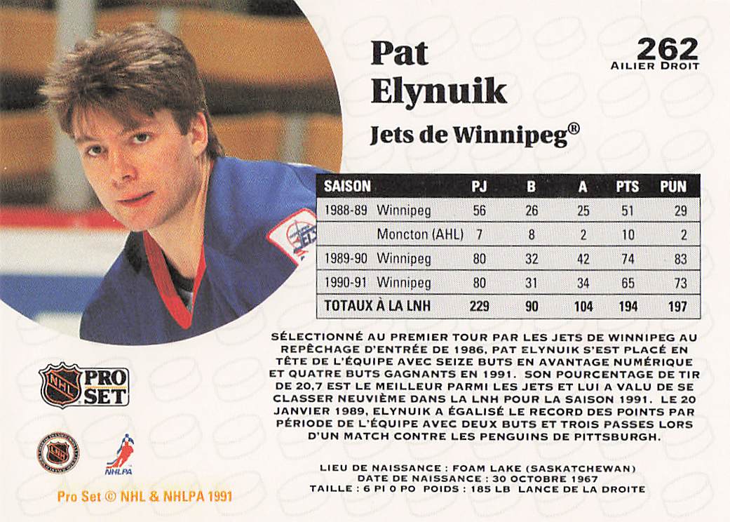 1991-92 Pro Set Hockey Pat Elynuik #262