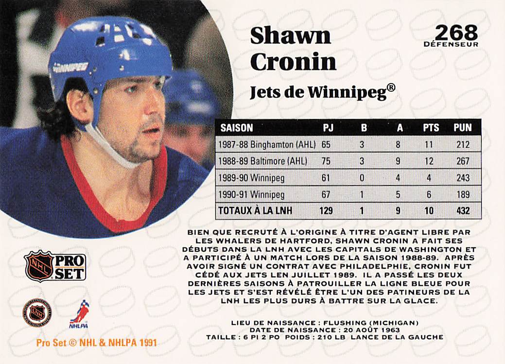 1991-92 Pro Set French Hockey Shawn Cronin #268