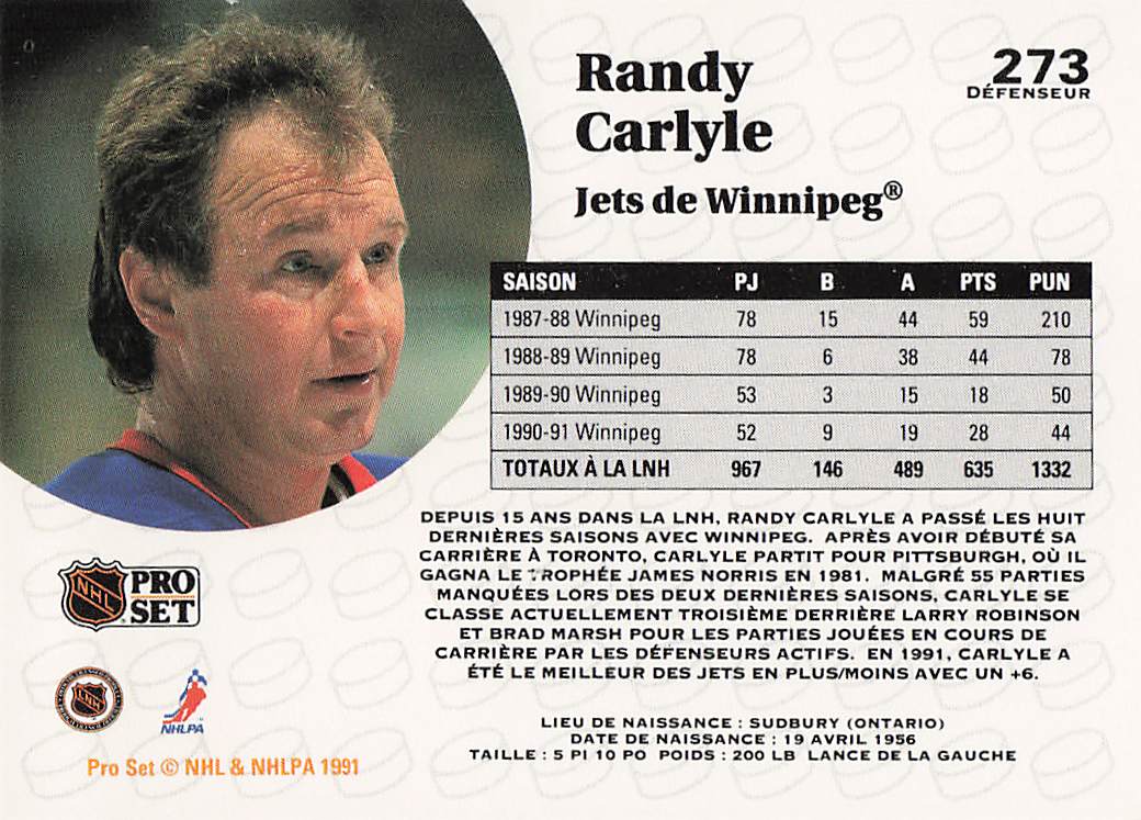 1991-92 Pro Set French Hockey Randy Carlyle #273