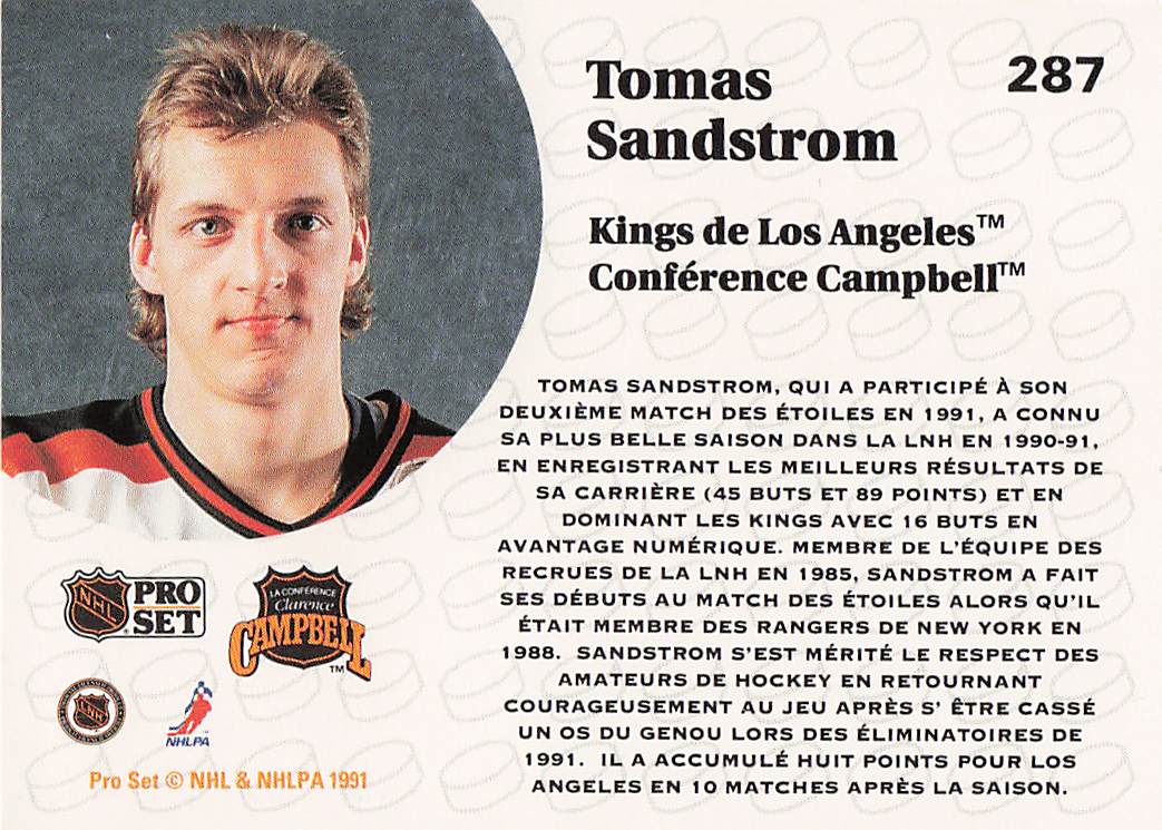 1991-92 Pro Set Hockey Tomas Sandstrom #287