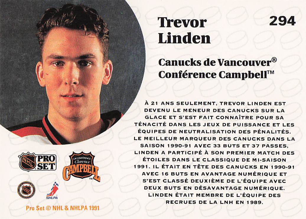 1991-92 Pro Set French Hockey Trevor Linden #294