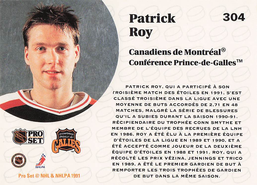 1991-92 Pro Set Hockey Patrick Roy #304