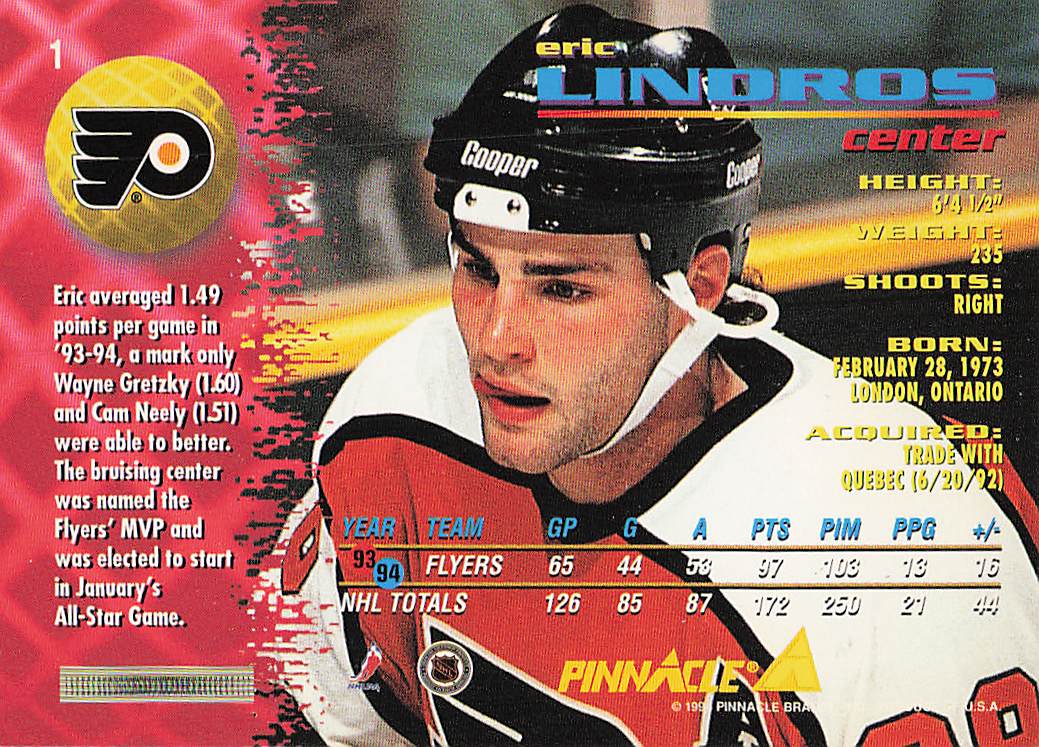 1994-95 Pinnacle Hockey Eric Lindros #1
