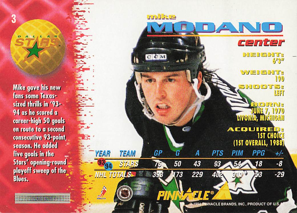 1994-95 Pinnacle Hockey Mike Modano #3