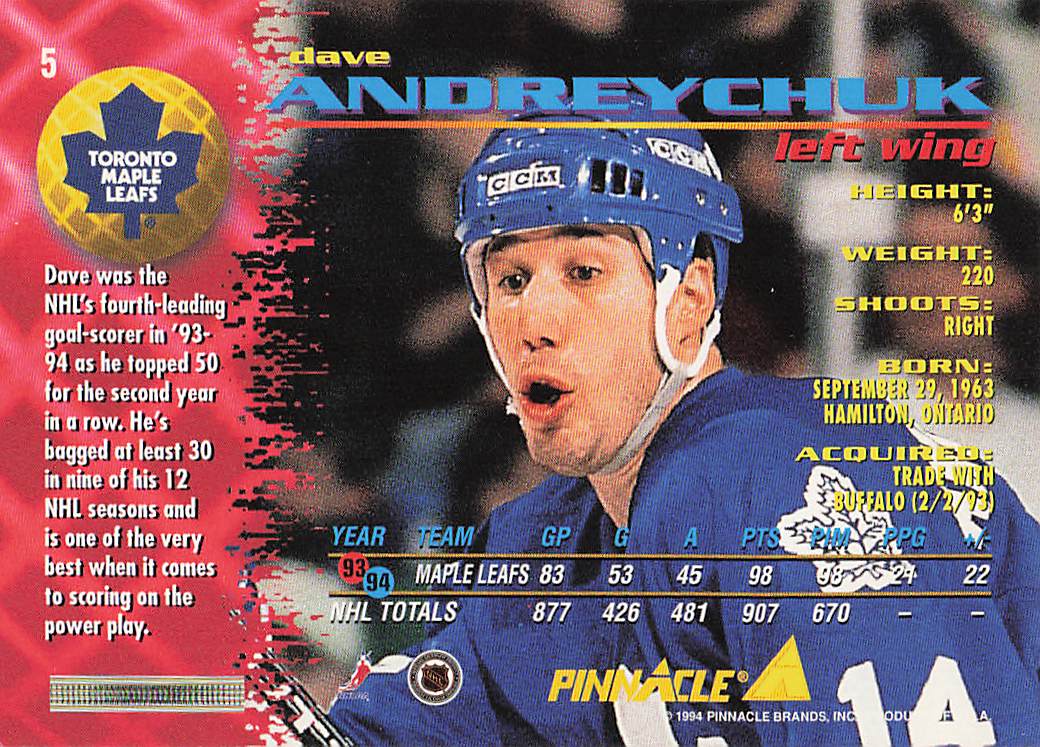 1994-95 Pinnacle Hockey Dave Andreychuk #5