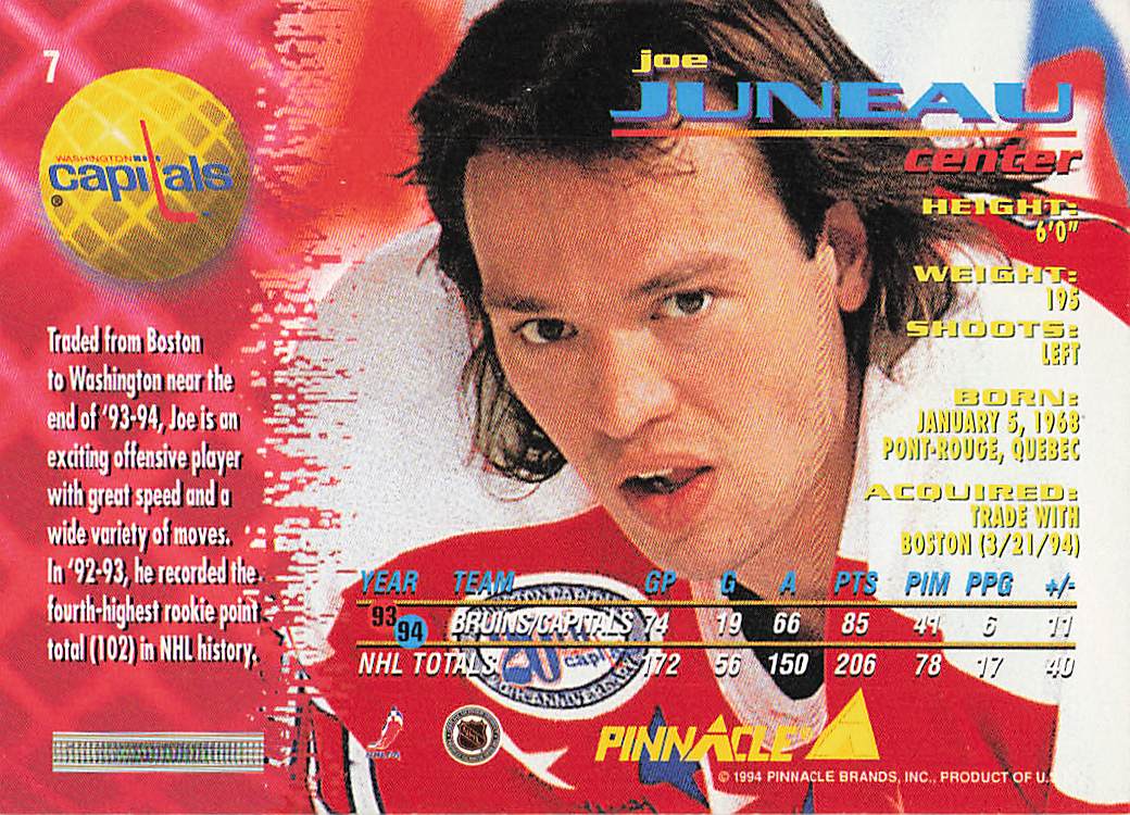 1994-95 Pinnacle Hockey Joe Juneau #7