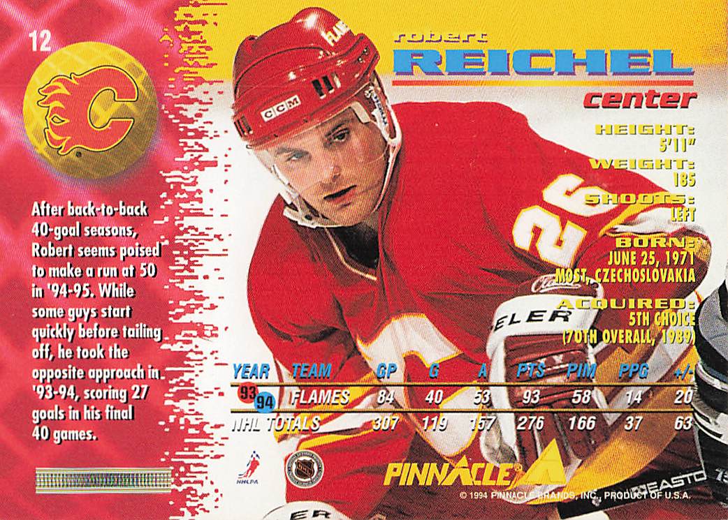 1994-95 Pinnacle Hockey Robert Reichel #12