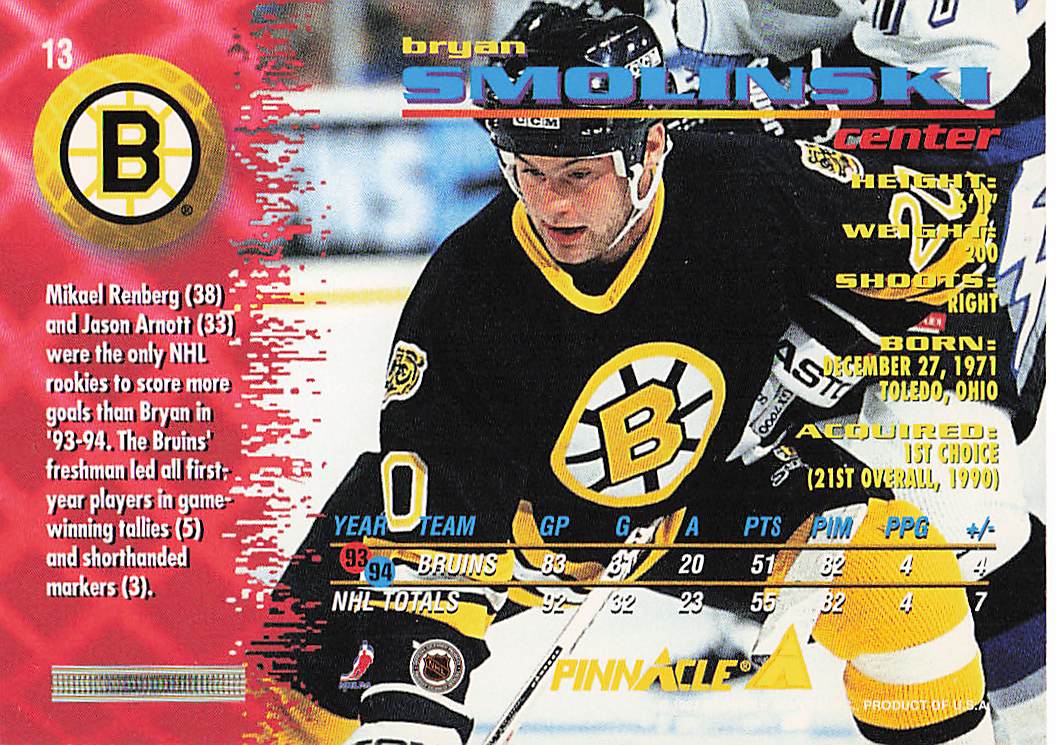 1994-95 Pinnacle Hockey Bryan Smolinski #13