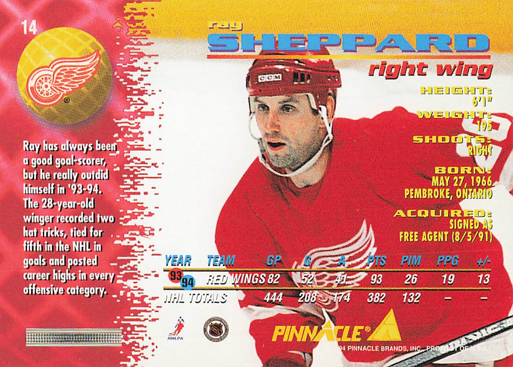 1994-95 Pinnacle Hockey Ray Sheppard #14