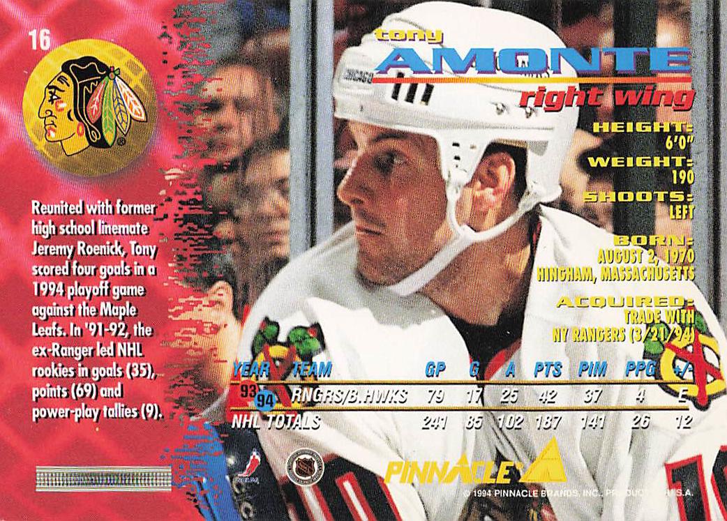 1994-95 Pinnacle Hockey Tony Amonte #16