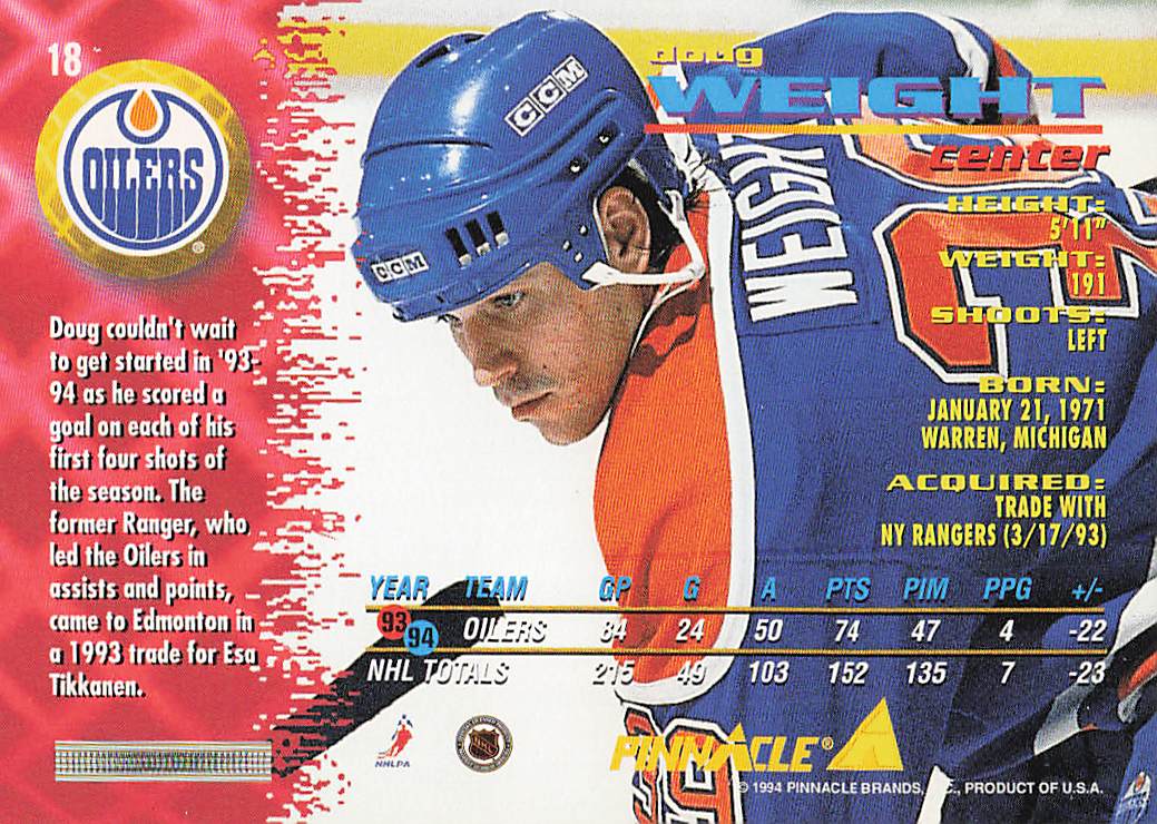 1994-95 Pinnacle Hockey Doug Weight #18