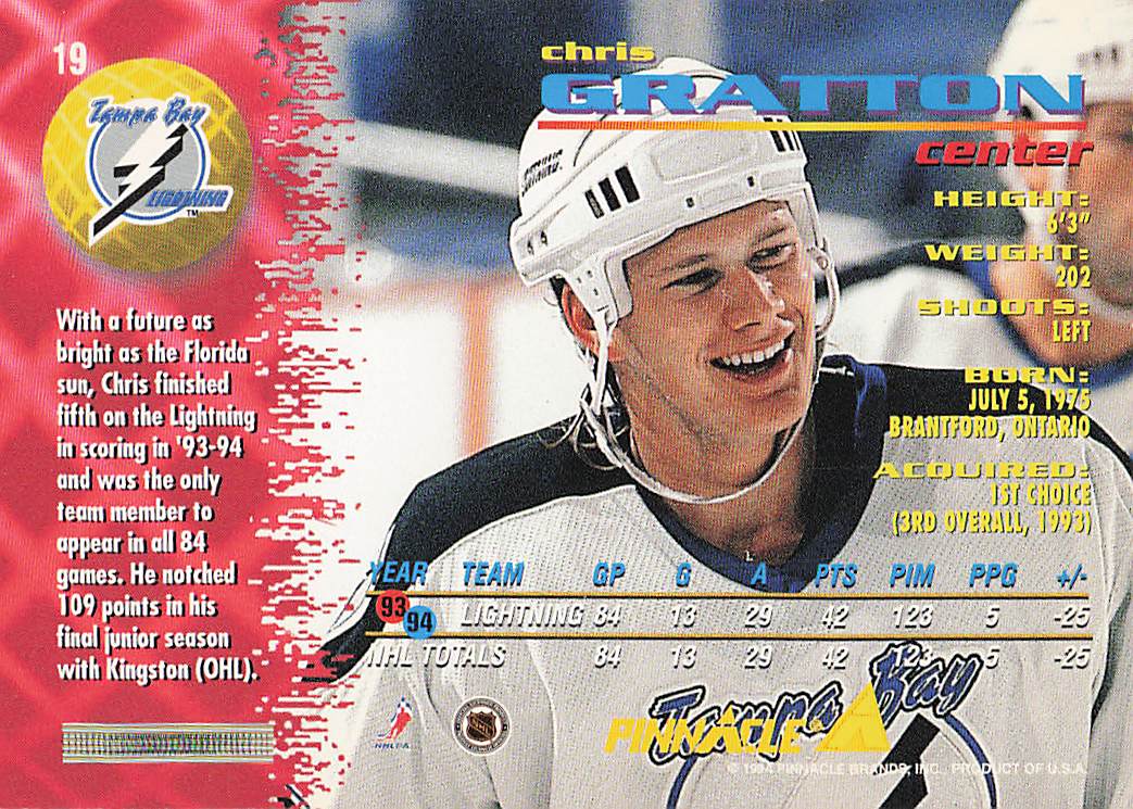 1994-95 Pinnacle Hockey Chris Gratton #19