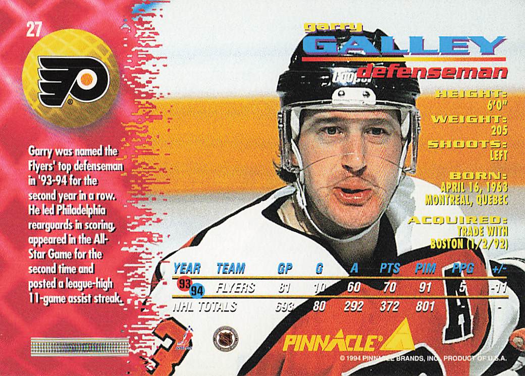 1994-95 Pinnacle Hockey Garry Galley #27