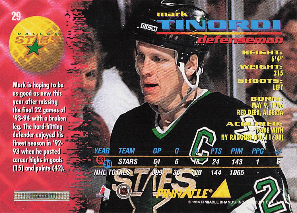 1994-95 Pinnacle Hockey Mark Tinordi #29