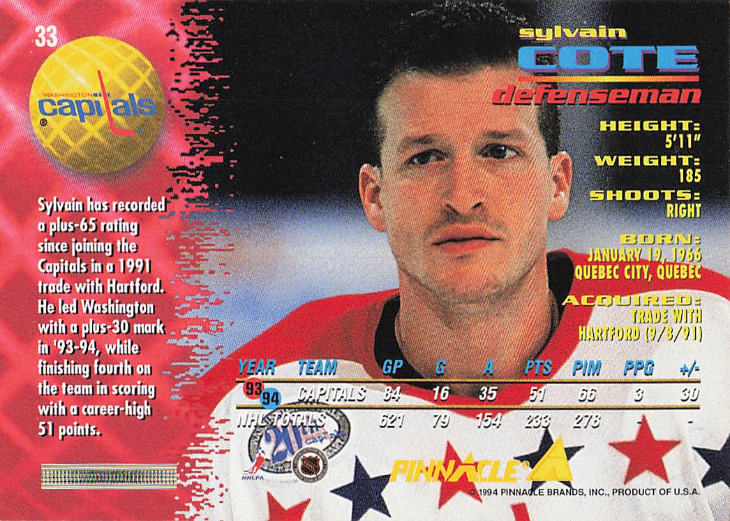 1994-95 Pinnacle Hockey Sylvain Cote #33