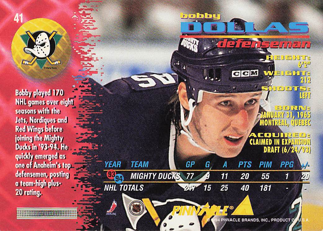 1994-95 Pinnacle Hockey Bobby Dollas #41