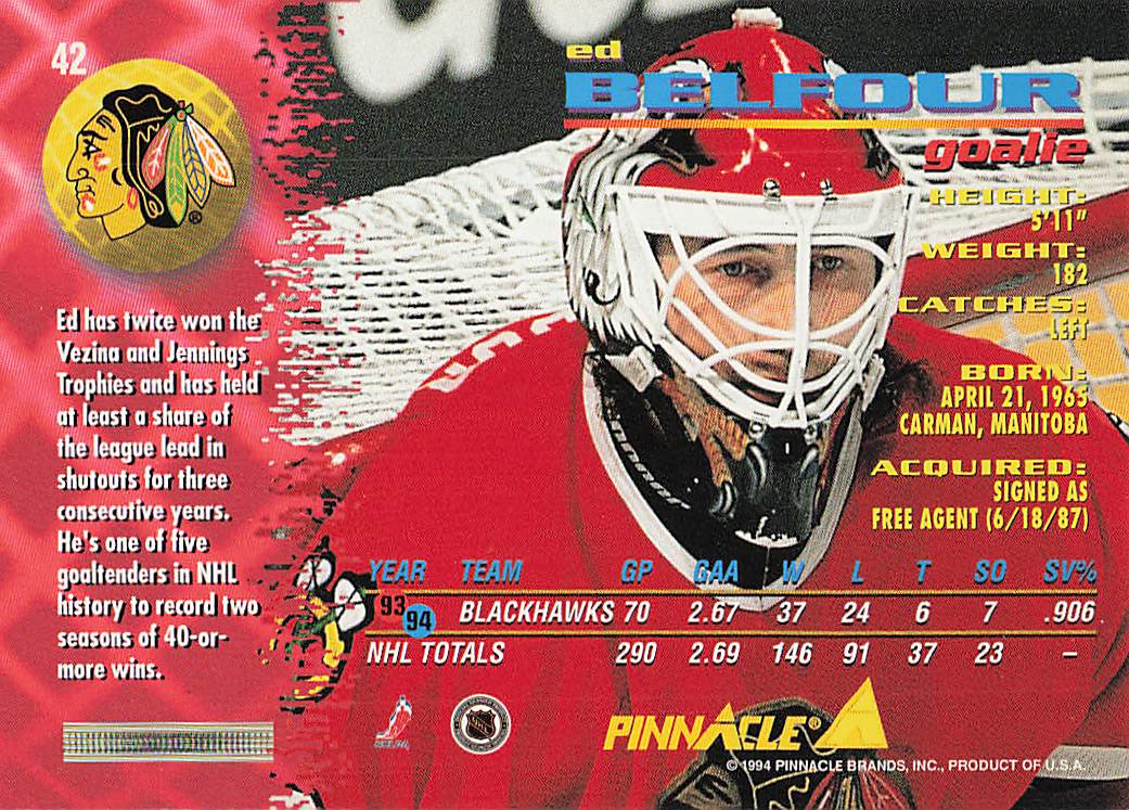1994-95 Pinnacle Hockey Ed Belfour #42