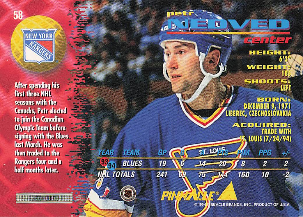 1994-95 Pinnacle Hockey Petr Nedved #58