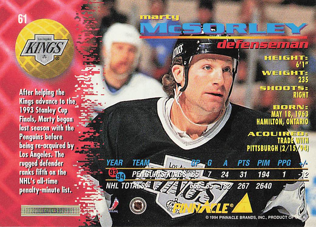 1994-95 Pinnacle Hockey Marty McSorley #61