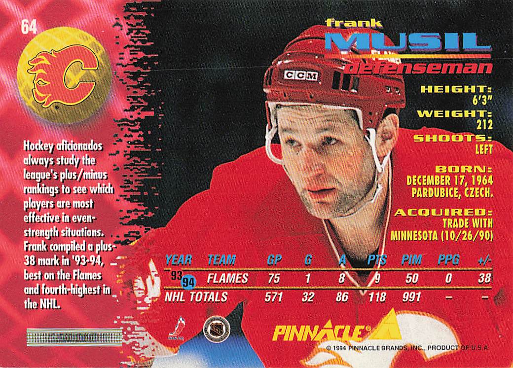 1994-95 Pinnacle Hockey Frank Musil #64
