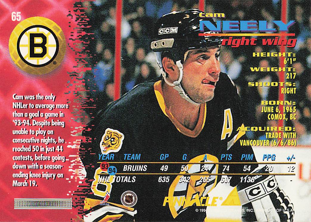 1994-95 Pinnacle Hockey Cam Neely #65