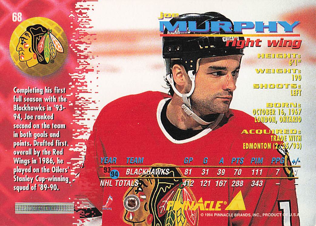 1994-95 Pinnacle Hockey Joe Murphy #68