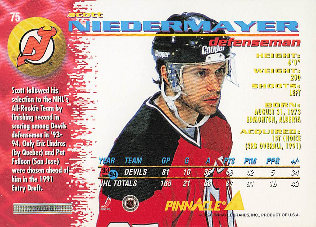 1994-95 Pinnacle Hockey Scott Niedermayer #75