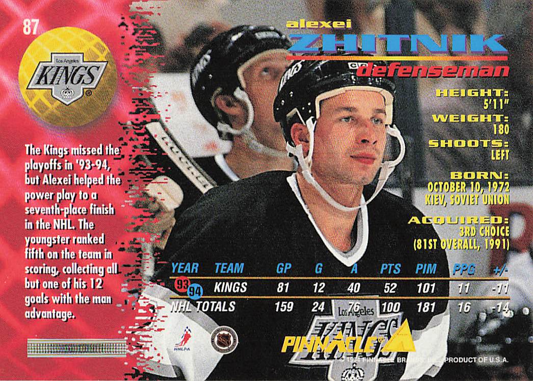 1994-95 Pinnacle Hockey Alexei Zhitnik #87