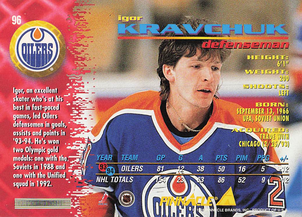1994-95 Pinnacle Hockey Igor Kravchuk #96