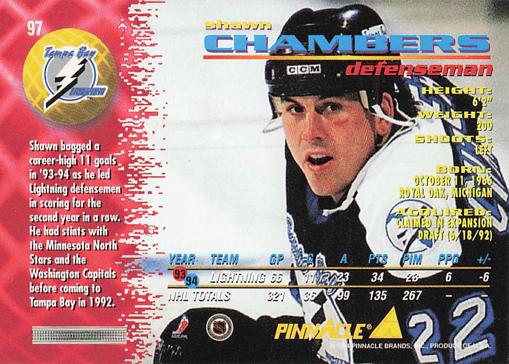 1994-95 Pinnacle Hockey Shawn Chambers #97