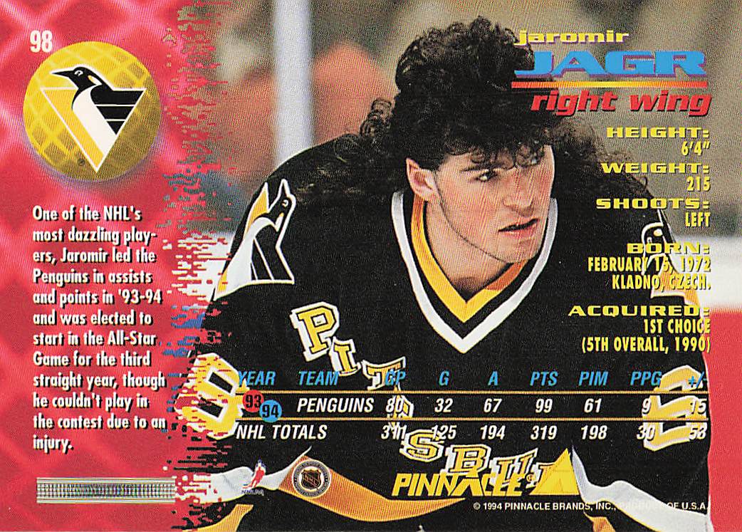 1994-95 Pinnacle Hockey Jaromir Jagr #98